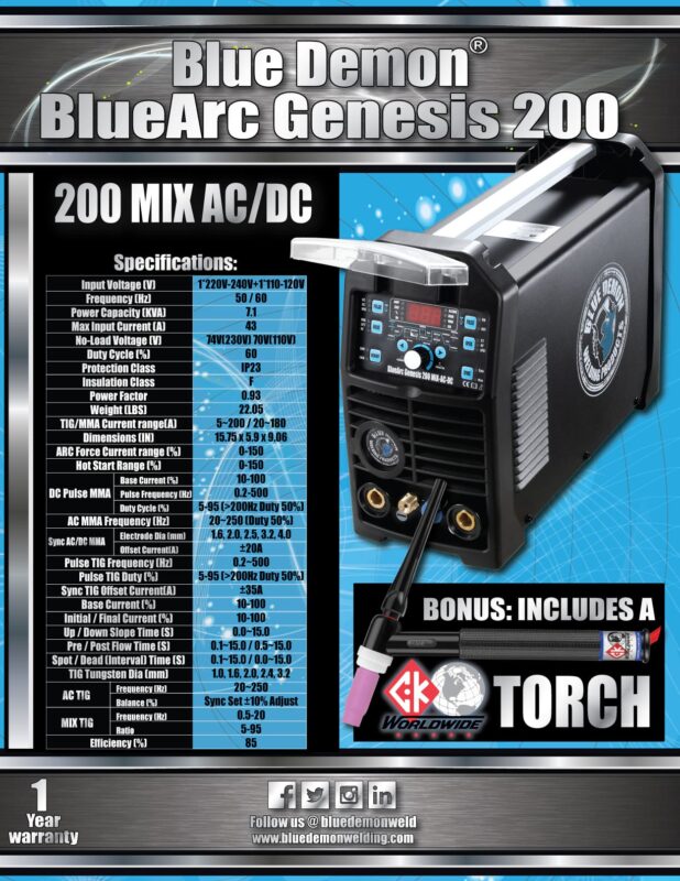 BlueArc 200A AC/DC TIG-STICK Inverter, Includes CK17 TIG - Weldporn® – EVERY DAMN DAY