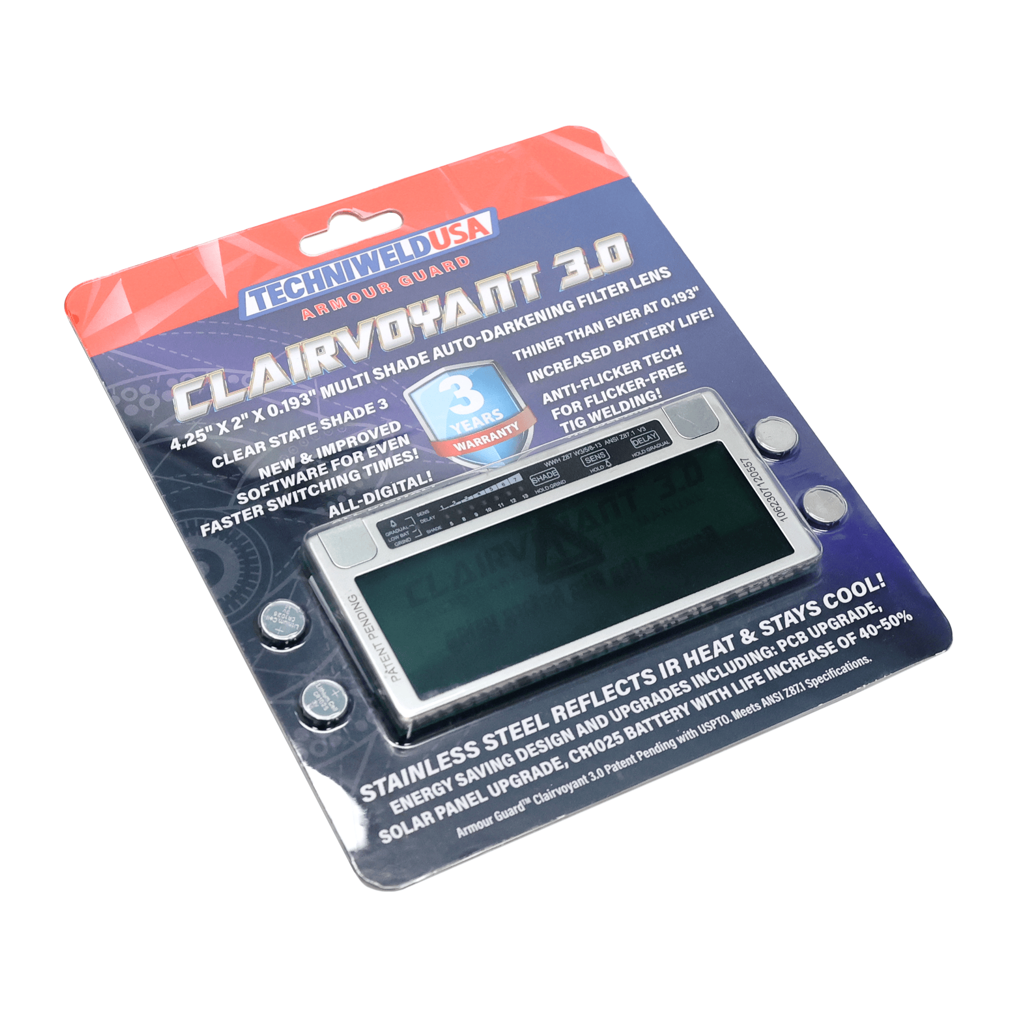 Armour Guard Clairvoyant 3.0 - Crystal Clear Blue View 2 x 4 1/4 Multi  Shade Auto-Darkening Filter Lens